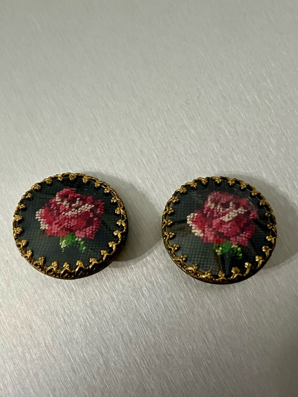 Vintage embroidered clip on Earrings